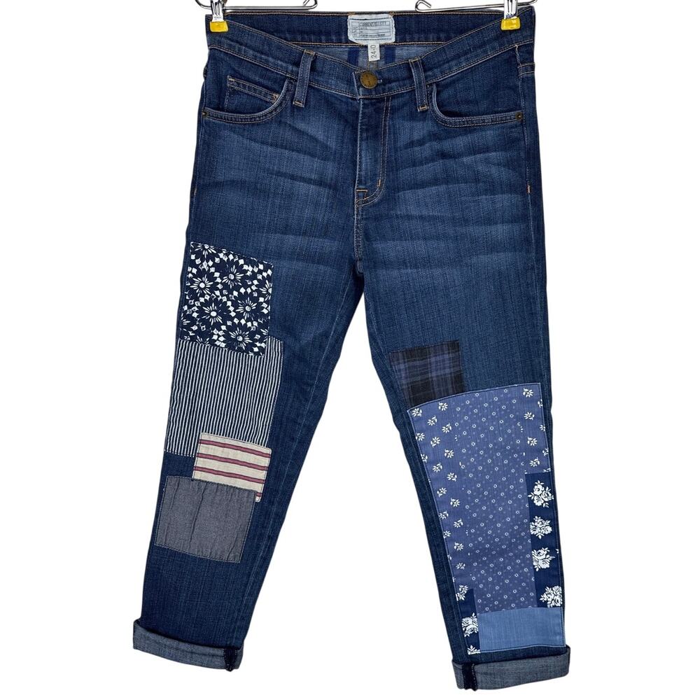Current/Elliot "The Fling" Slim Boyfriend Jeans, Loved Multi Patchwork, Size 24